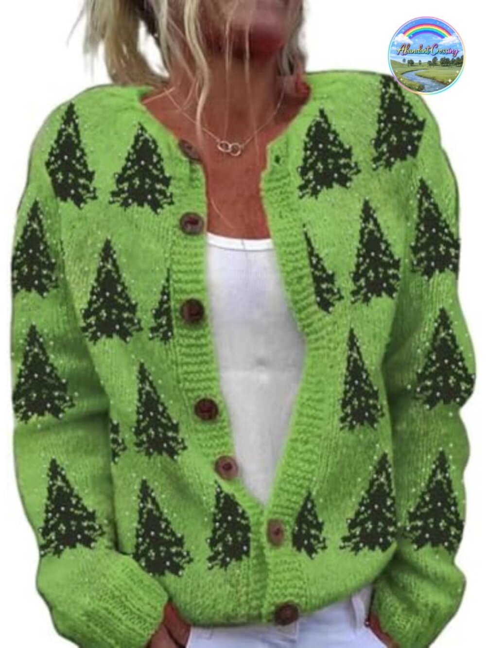 Women's Christmas Tree Funny Fall Winter Button Knit Cardigan Sweater Long